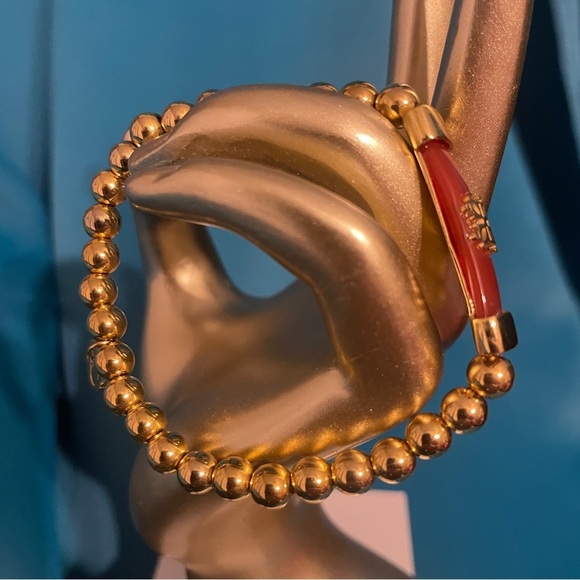 Gold and Red Holiday Rustic Cuff Bracelet - Picture 3 of 3